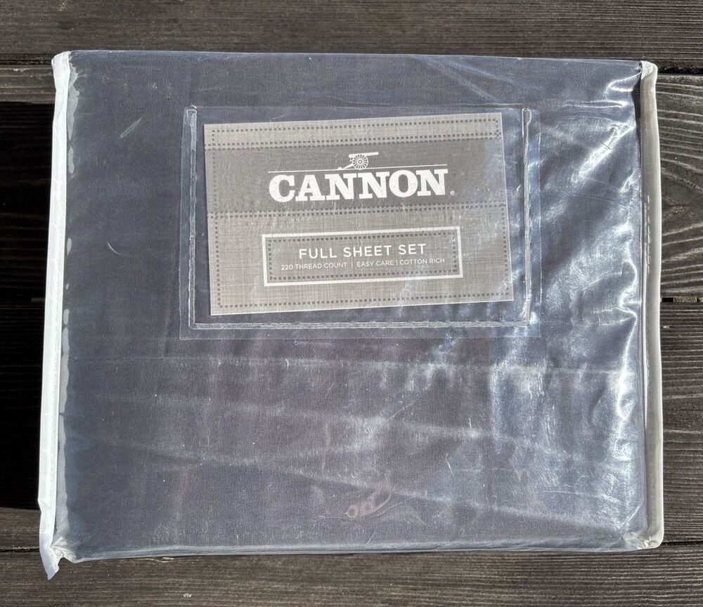 Cannon Full Sheet Set Black Cotton Rich 220 Thread Count NEW Flat Cases Fitted
